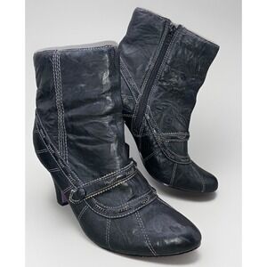 Bobbi Blu‎ Amethyst Boots Women's Size 10M Black Leather Y2K 90s Ankle Side Zip